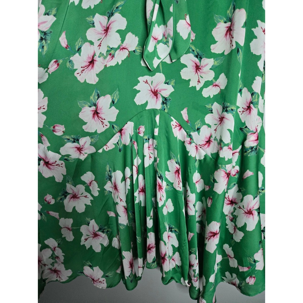White House Black Market Green Floral Midi Dress Size Petite 6 Tropical Belted - Picture 7 of 11